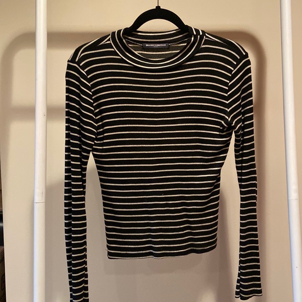 Brandy Melville Striped Ribbed Long Sleeve Mock neck Top